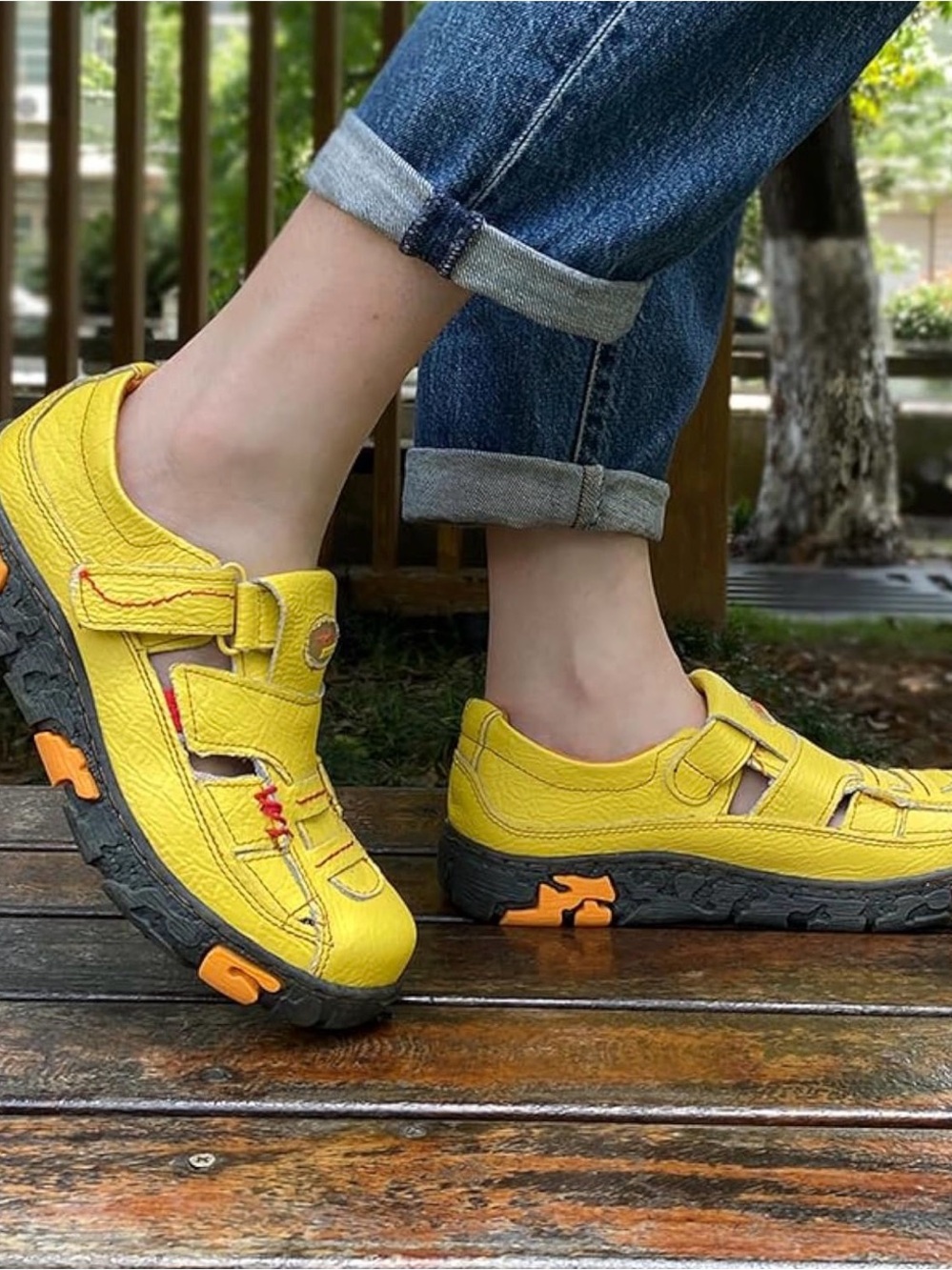 Women's Yellow Casual Comfort Sandals with Rugged Sole